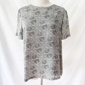 Abstract  Black and White Short Sleeve Blouse by Roman Medium